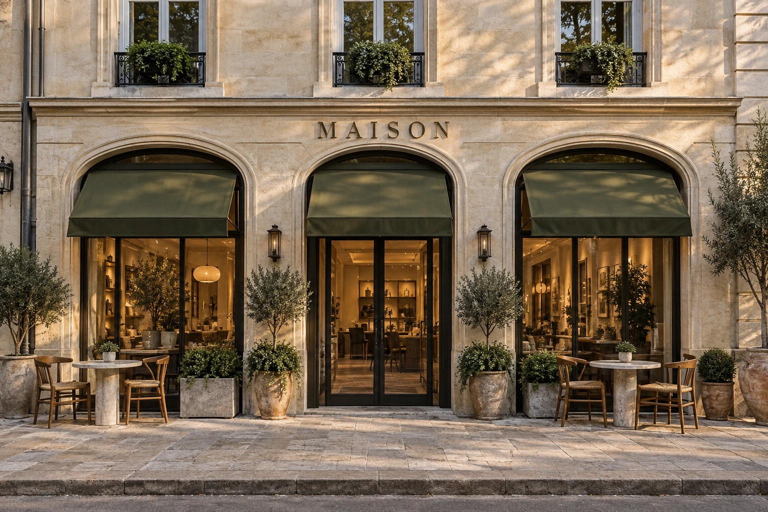The possibility: a thoughtfully designed MAISON destination with warm materials and an inviting terrace.
